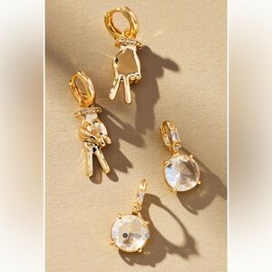 Anthropologie Earrings 14K Plated Gold CZ Charm Huggie Hoops Set of 2 NEW